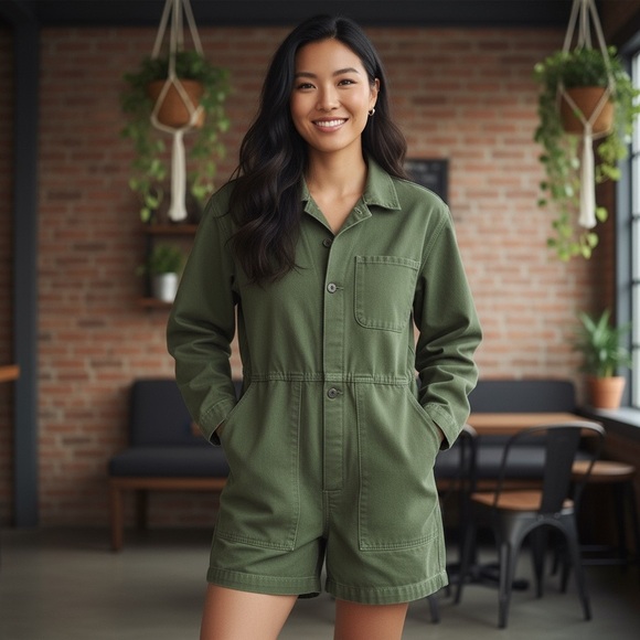 Free People Bliss And Mischief Short Flight Suit Romper Green Size Small - Picture 1 of 12